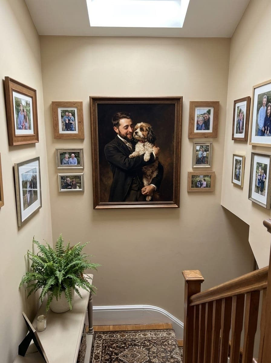 Portrait above a dining room sideboard