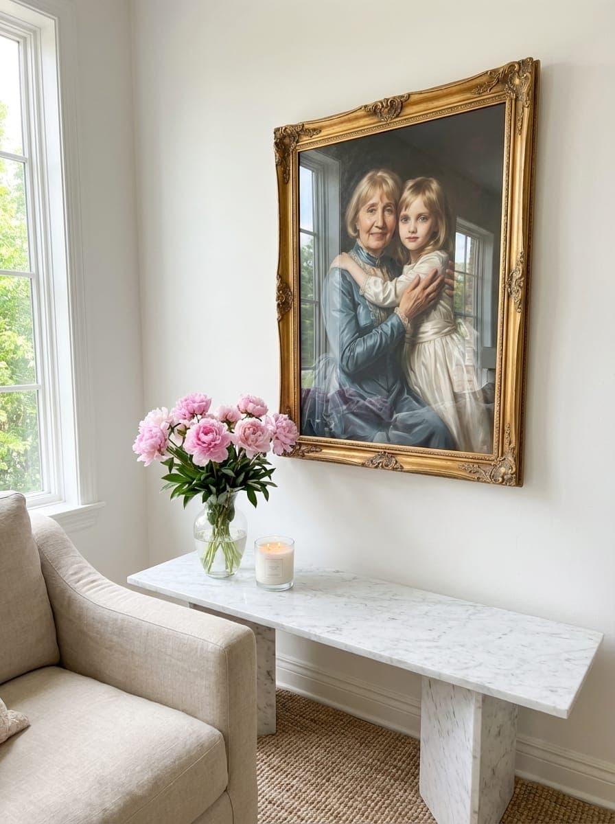 Portrait in a home entryway hallway