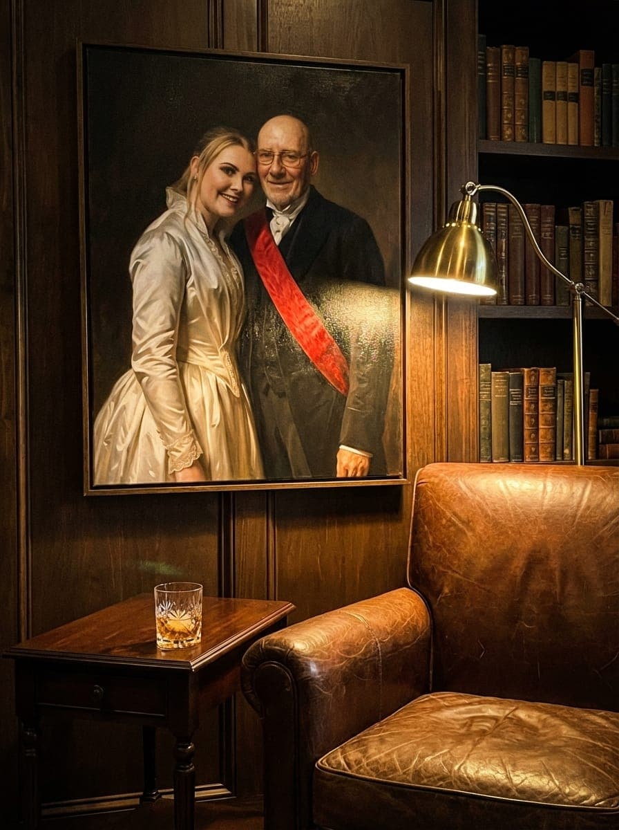 Portrait above a bed as a bedroom feature wall